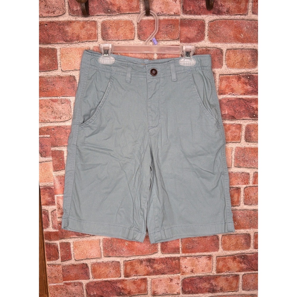 True Craft Boys Chino Shorts Size 14 Light Blue Grey Flat Front Cotton Twill